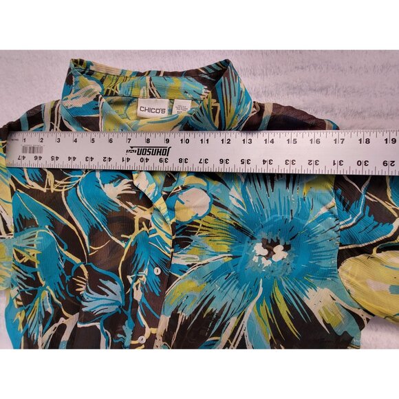 Chico's Women's Sheer Blouse Tunic Long Sleeve Waist Drawstring Floral Size 2 - Picture 5 of 7